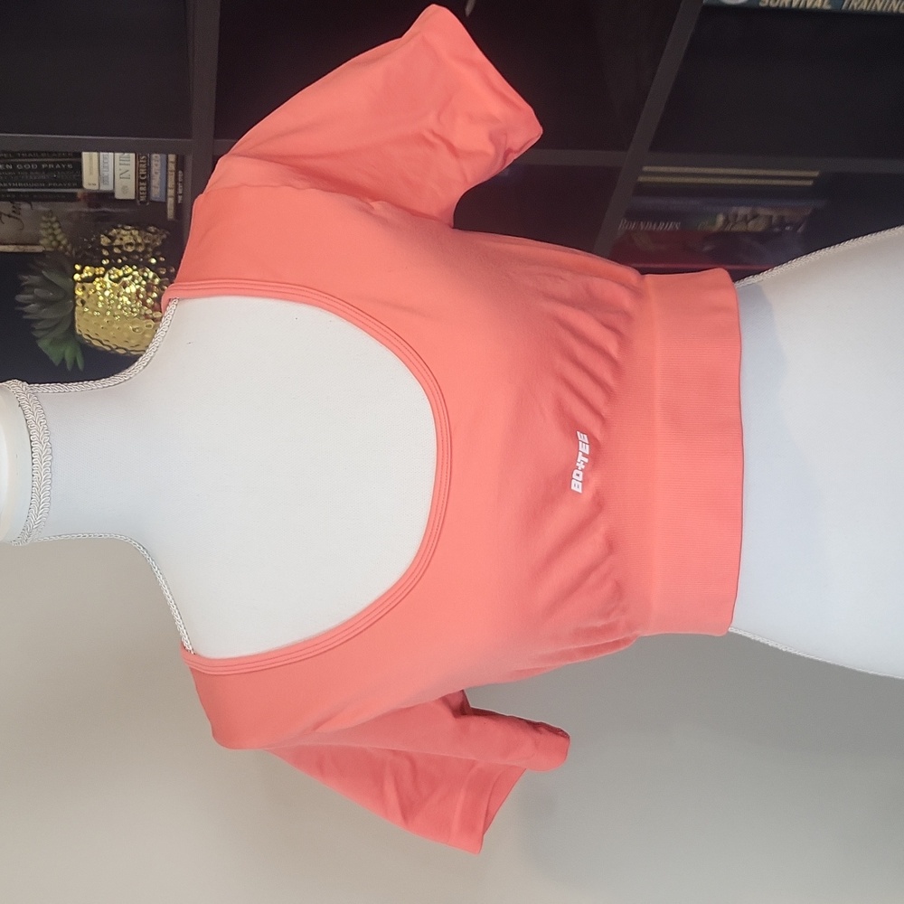 BO+TEE Orange Scoop Neck Ribbed Hem Activewear Crop Top -XL (fits Plus Size)